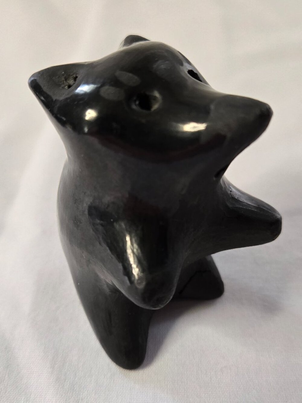 Vintage Pottery Signed Blackware Bear Native Figurine